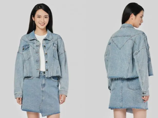 Phối đồ chân váy jean phối đồ với áo khoác jean lửng